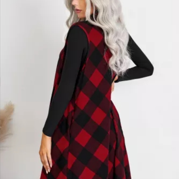 New Buffalo plaid asymmetrical sleeveless cardigan - Picture 3 of 8